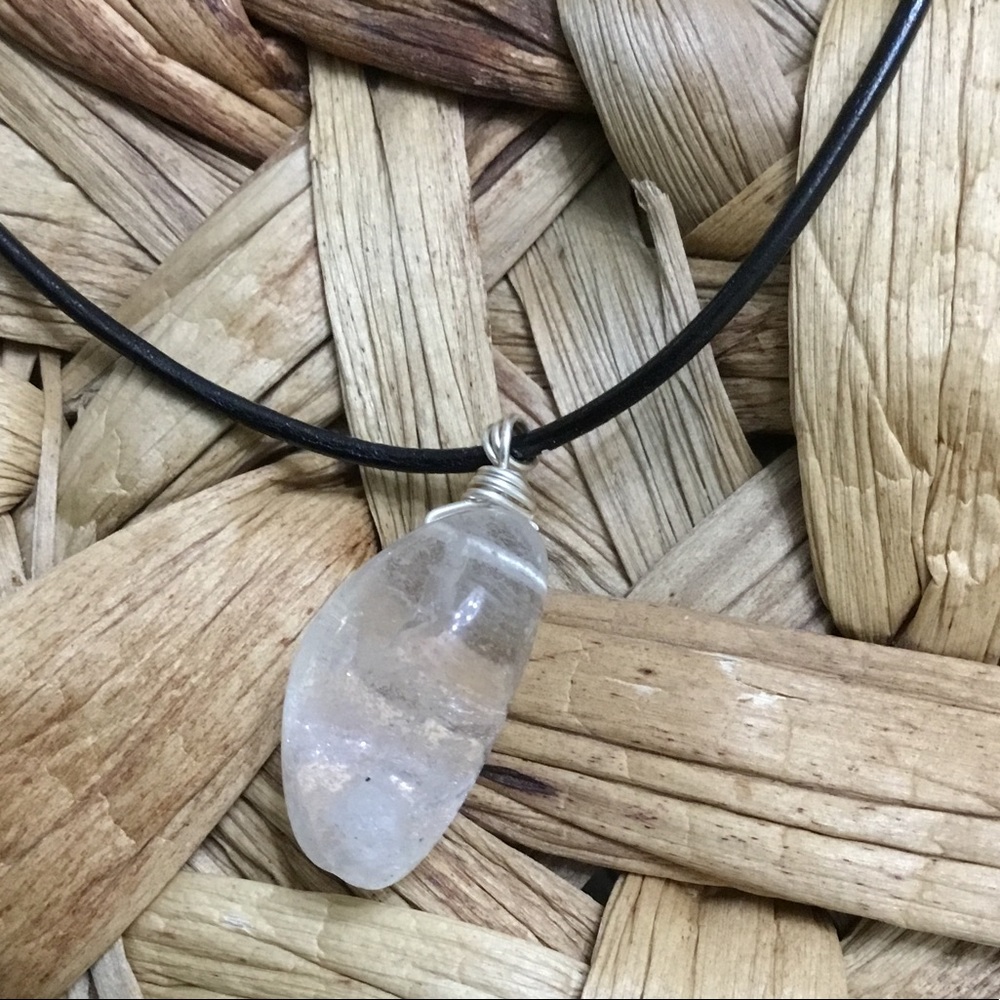 Handmade Crystal drop necklace on leather cord